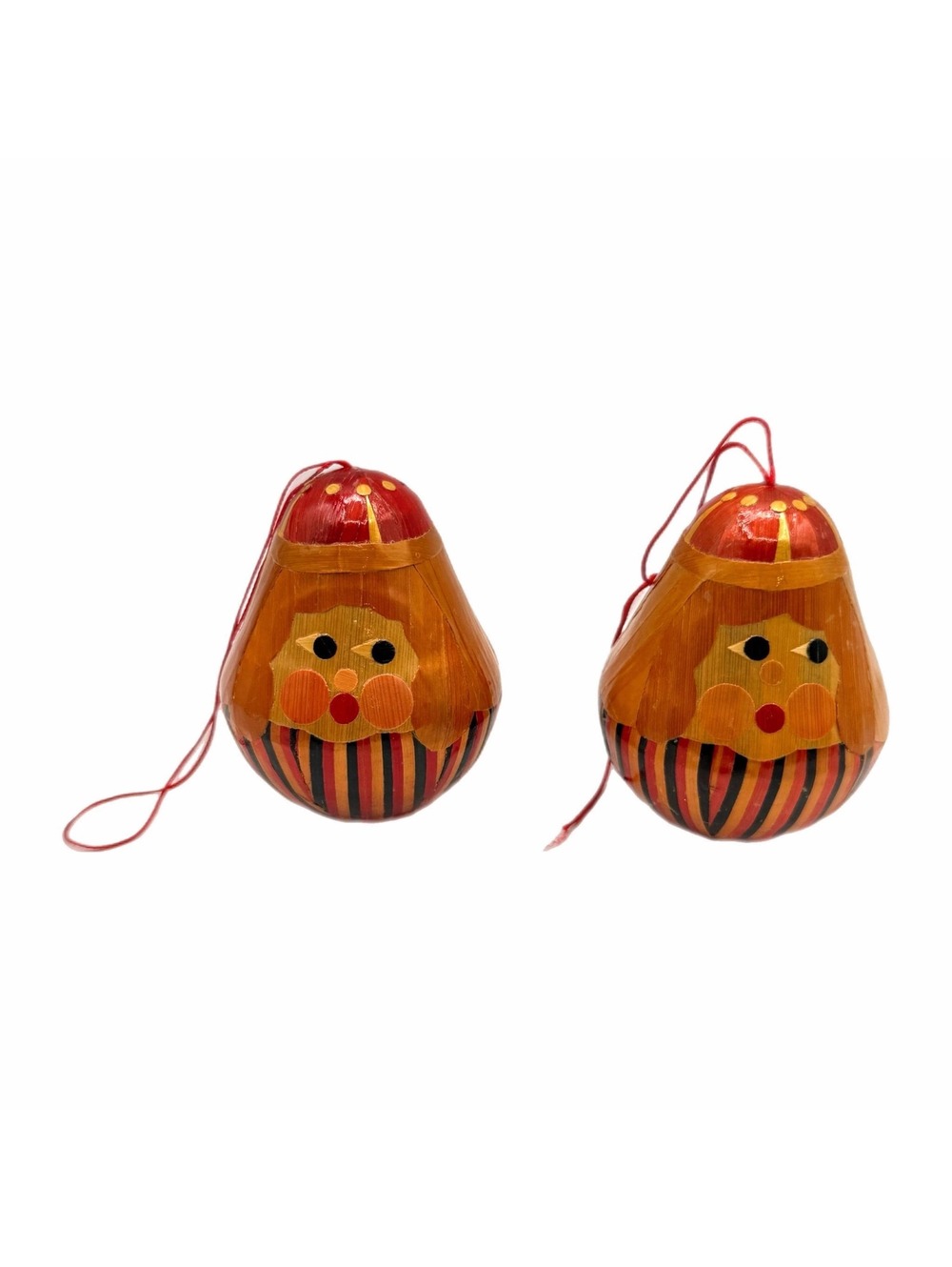 Set of 2 Vintage Hand-Painted Wooden Roly-Poly Christmas Ornaments – Gourds